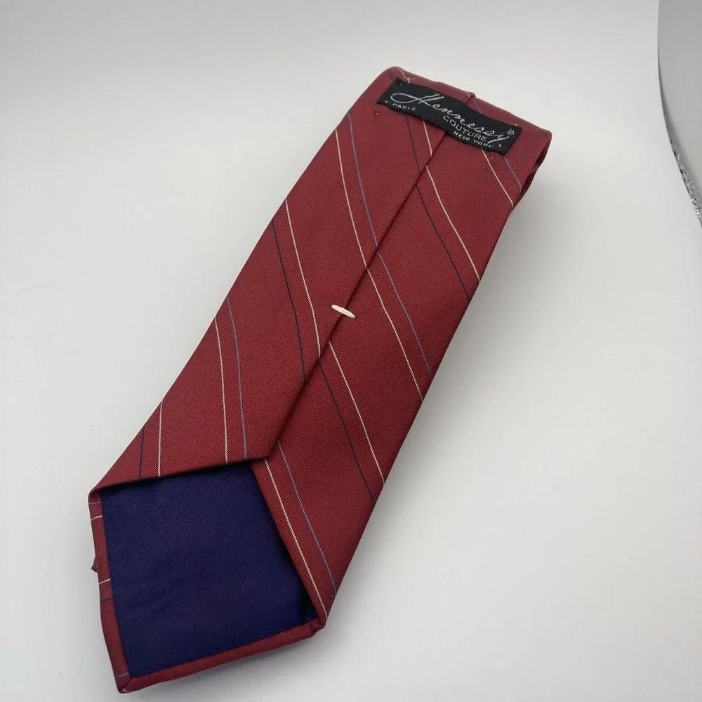 Hennessy Couture Paris New York‎ Necktie Red  Stripe Preppy Polyester Silk